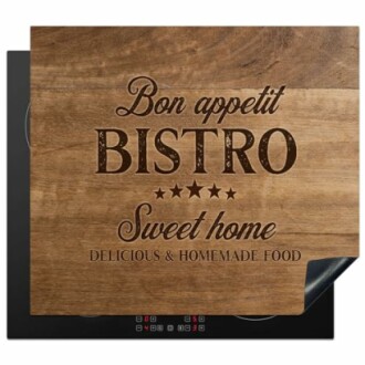 Couvercle de cuisinière avec texte bistro.