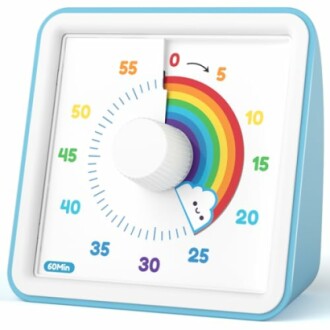 Minuteur de cuisine coloré avec arc-en-ciel et chiffres de 0 à 60.