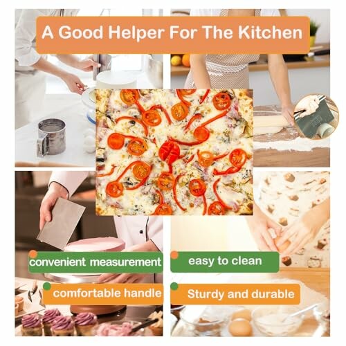 Collage de cuisine avec outils et pizza