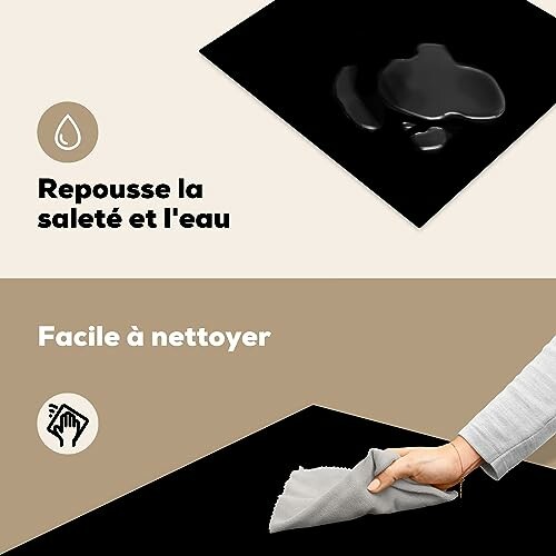 Surface repoussant l'eau et la saleté, facile à nettoyer avec un chiffon.