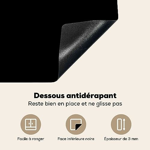 Tapis noir avec dessous antidérapant et icônes explicatives
